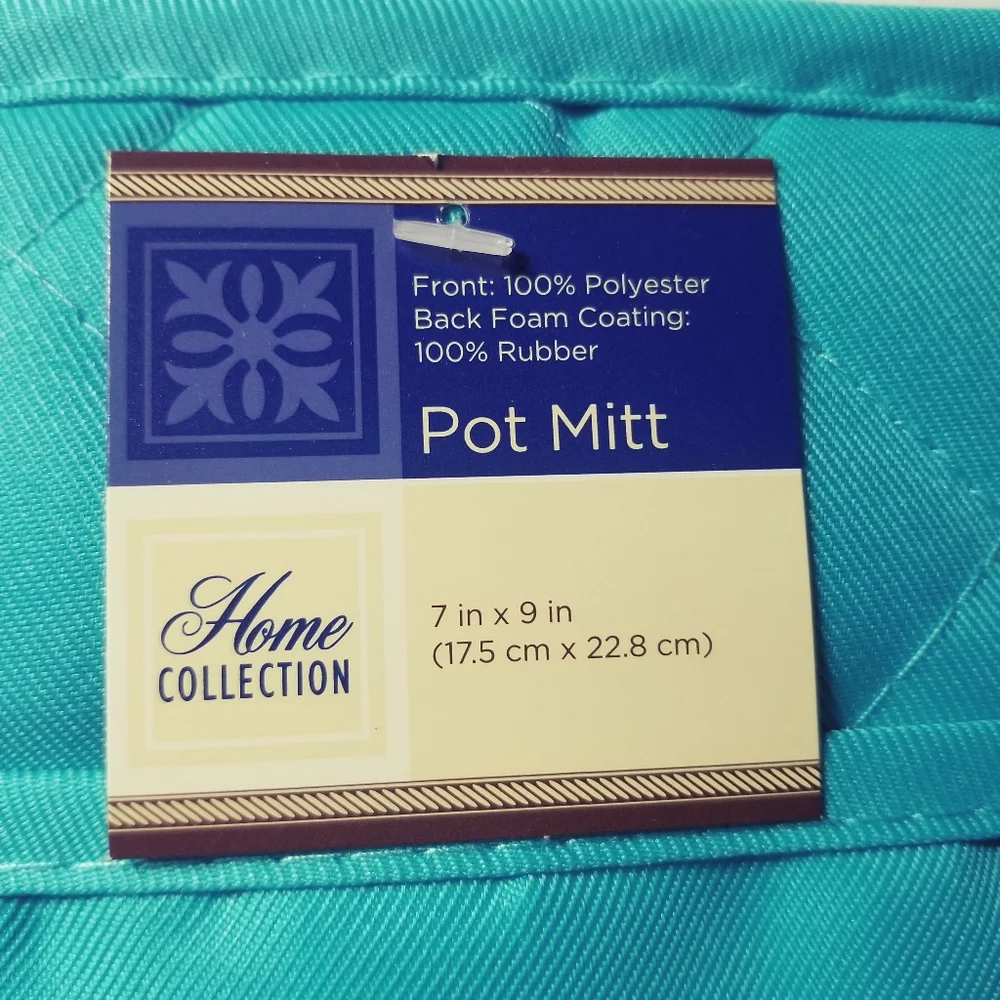 NWT HOME COLLECTION DARK AQUA POT HOLDER SET WITH GRIP PAD